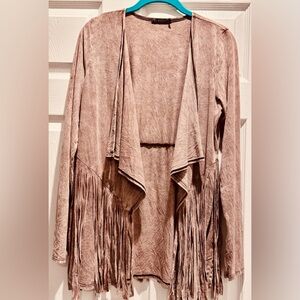 T Party Fashion Fringe Cardigan in Soft Brown